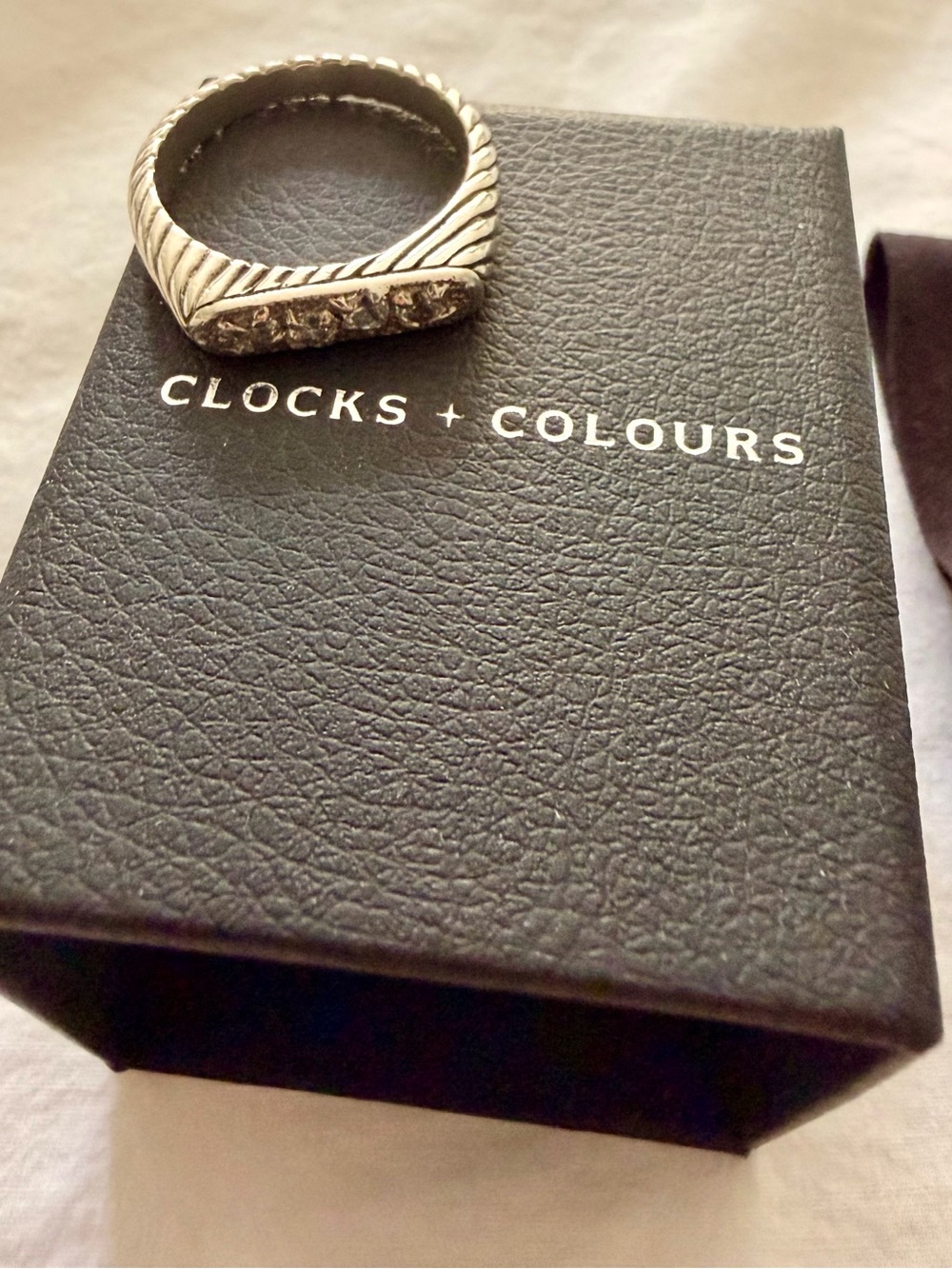 Clocks + Colours Silver Textured Men's Signet Ring